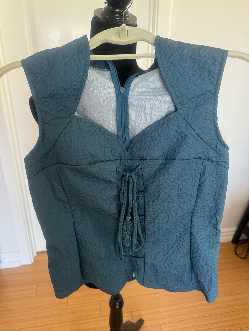 Teal Textured Corset-Front Sleeveless Top
